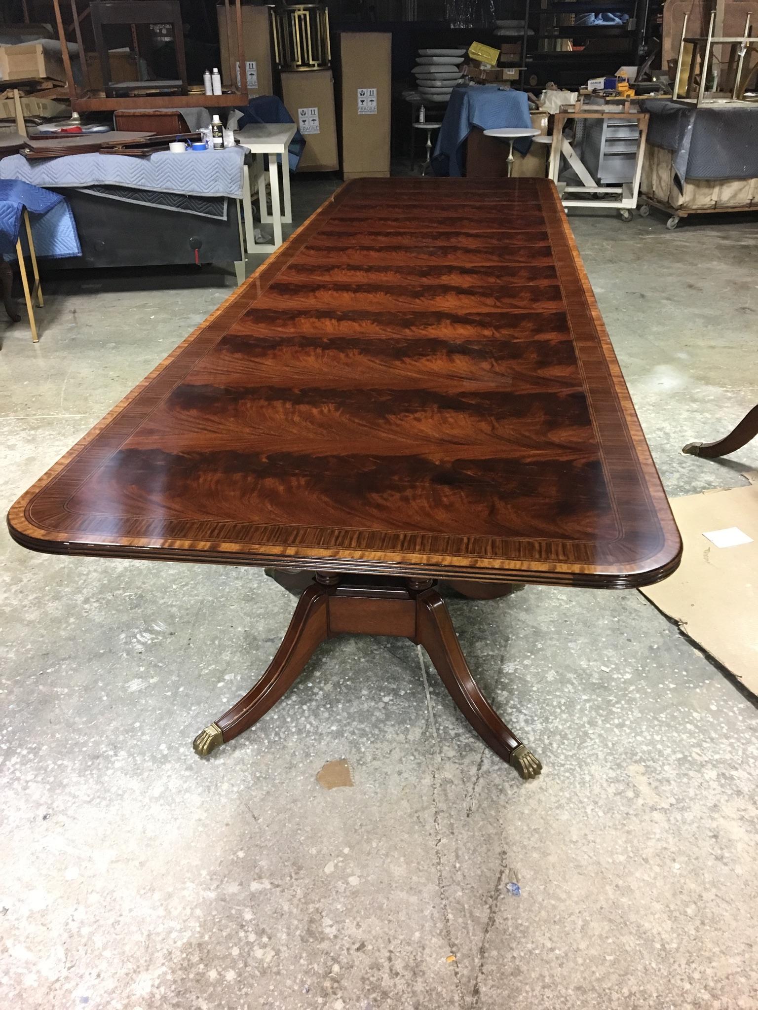 American Multi-Banded 14 Ft. Mahogany Regency Style Dining Table by Leighton Hall For Sale
