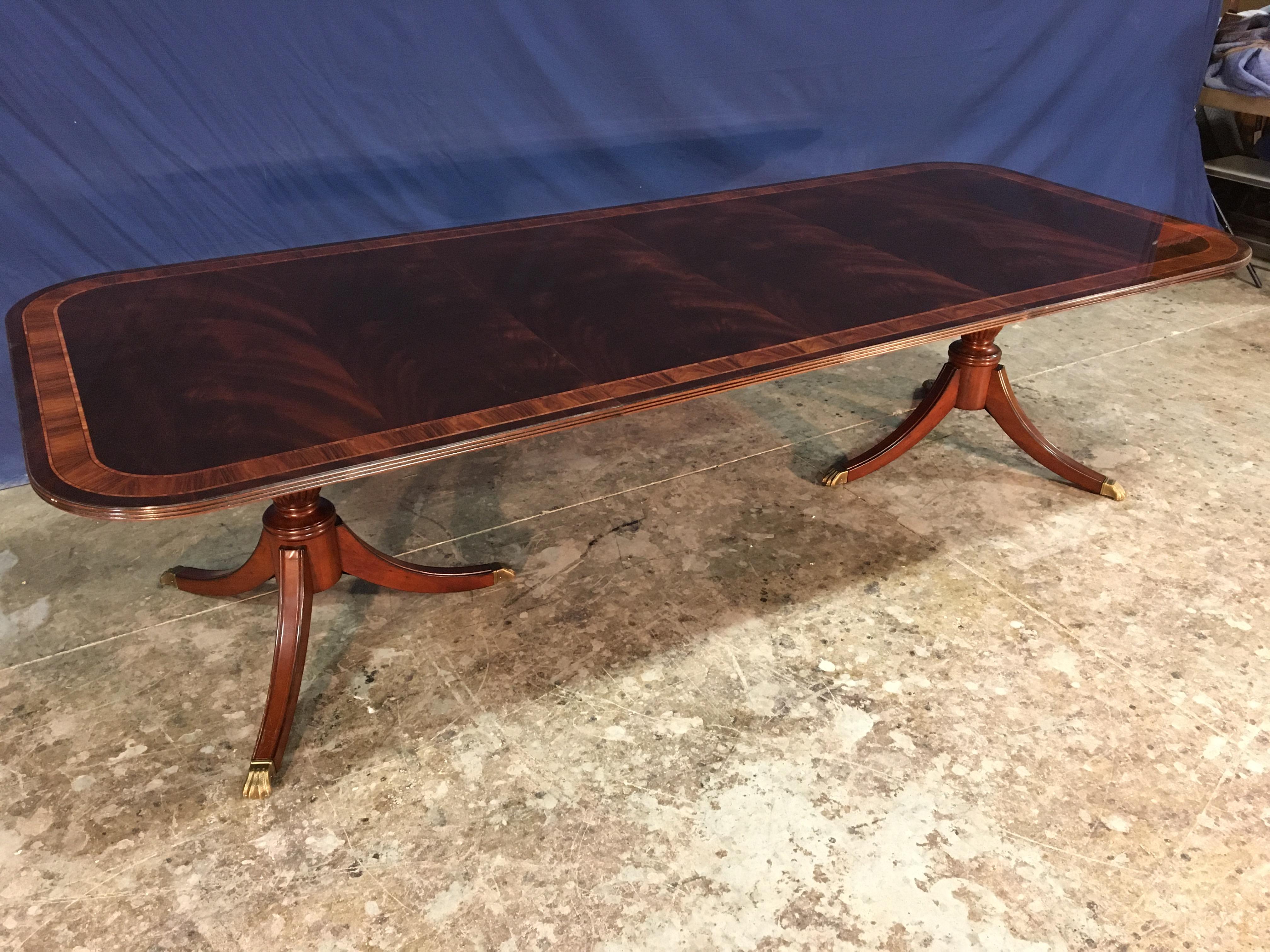 American Multi-Banded Mahogany Georgian Style Dining Table by Leighton Hall For Sale