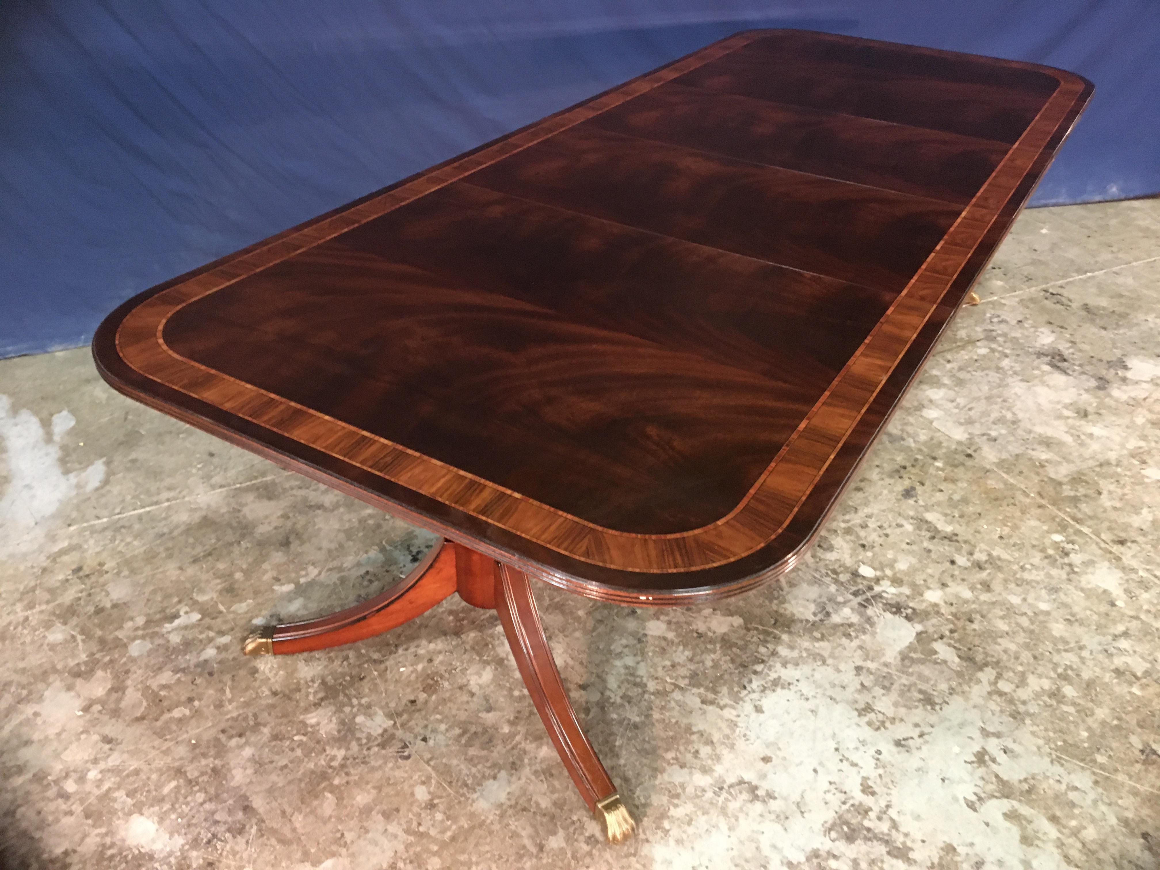 Multi-Banded Mahogany Georgian Style Dining Table by Leighton Hall For Sale 1