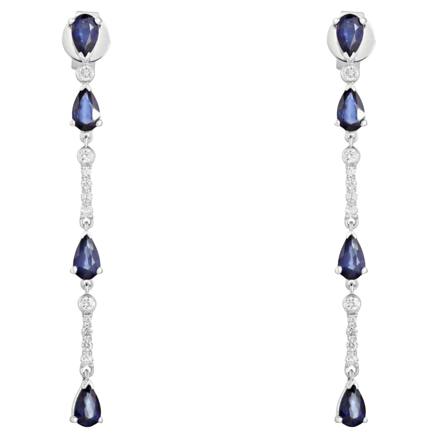 0.30ct Blue Sapphire & Diamond 14K Gold Drop Earrings