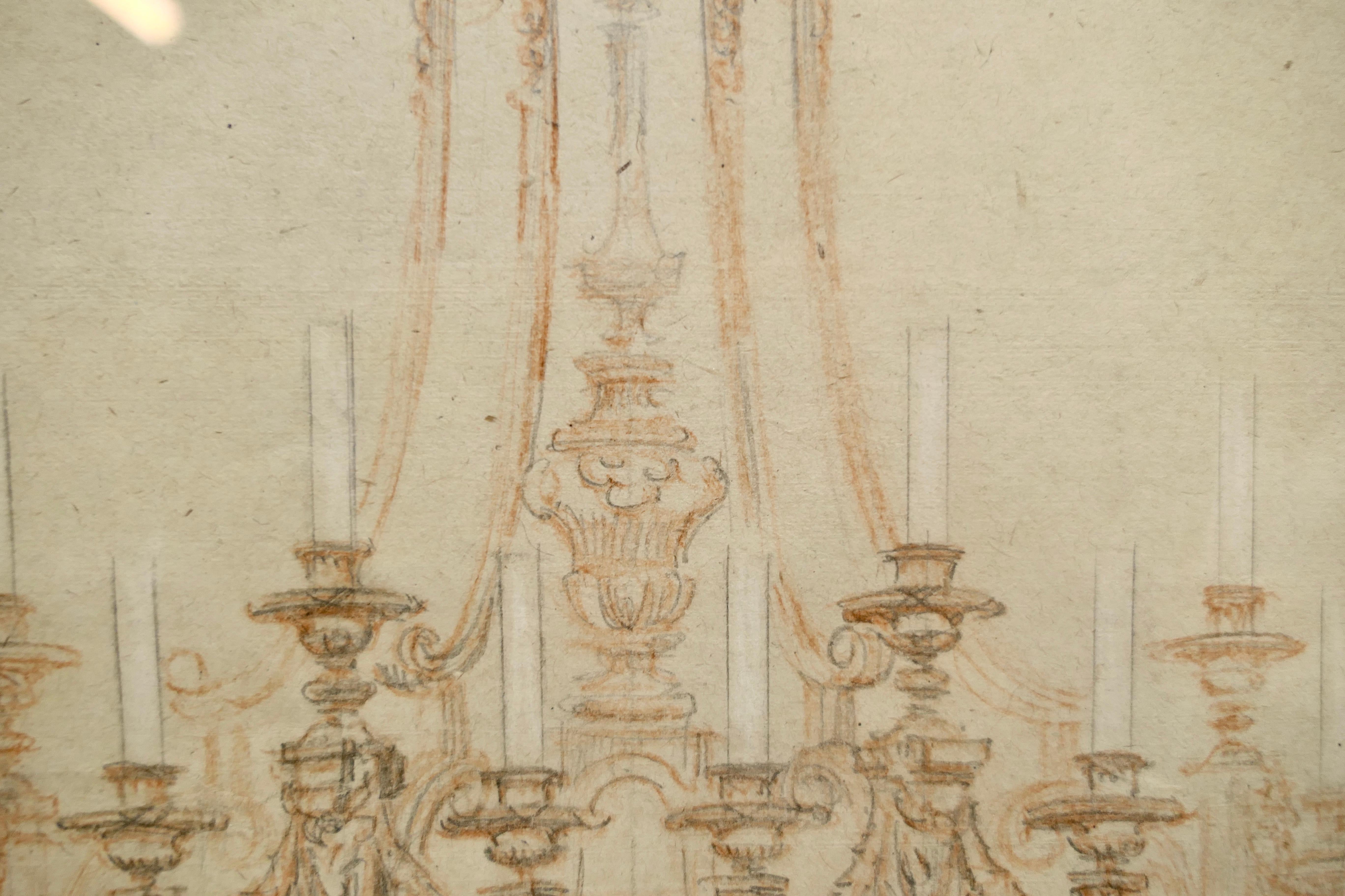 Paper Multi Branch Arts and Crafts Chandelier Illustration Attributed to Amor Fenn For Sale