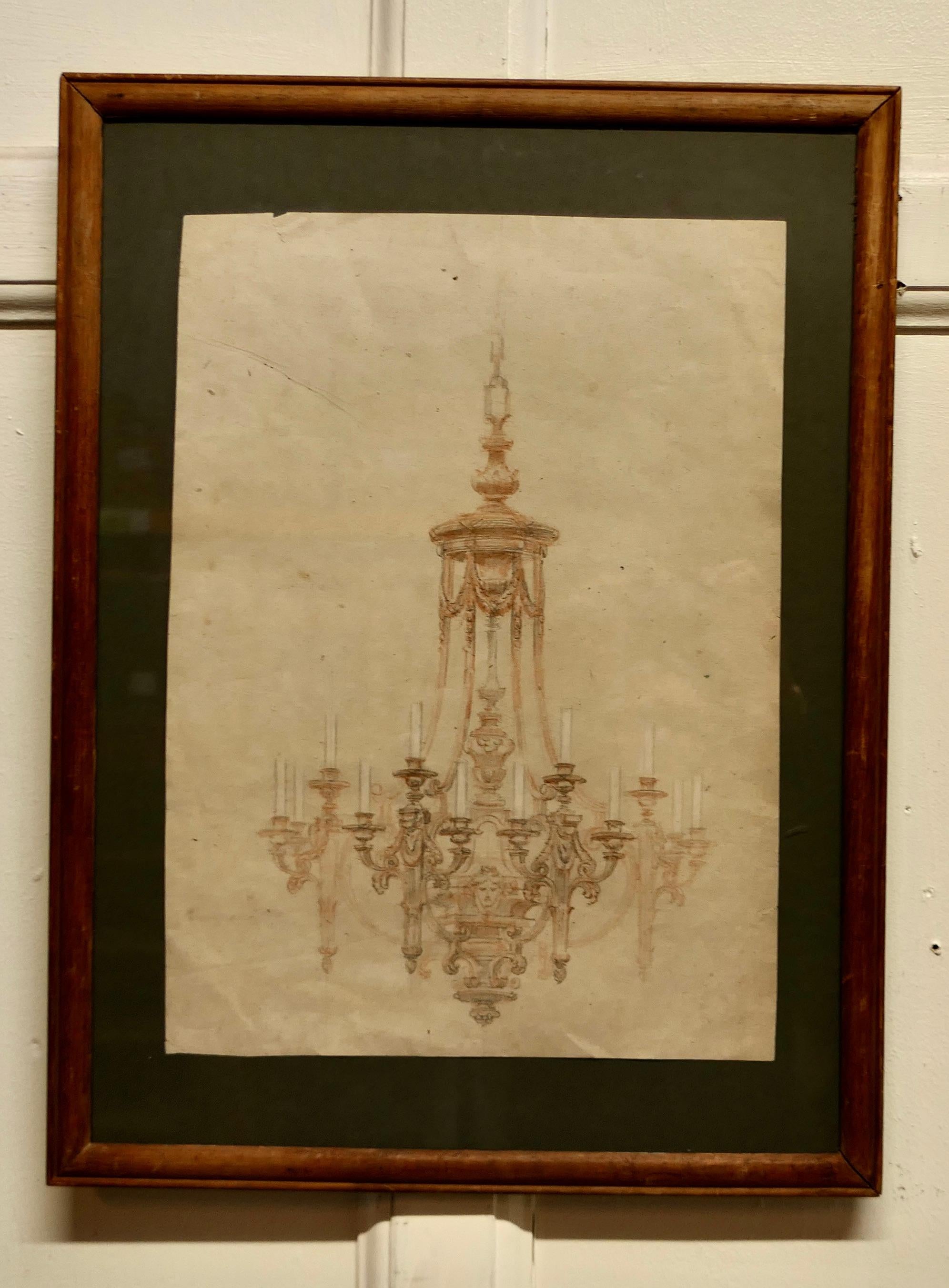 Multi Branch Arts and Crafts Chandelier Illustration Attributed to Amor Fenn For Sale 1