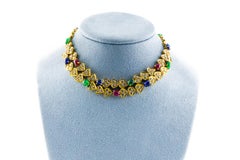 Multi Cabochon Gemstone & Diamond Heart Necklace