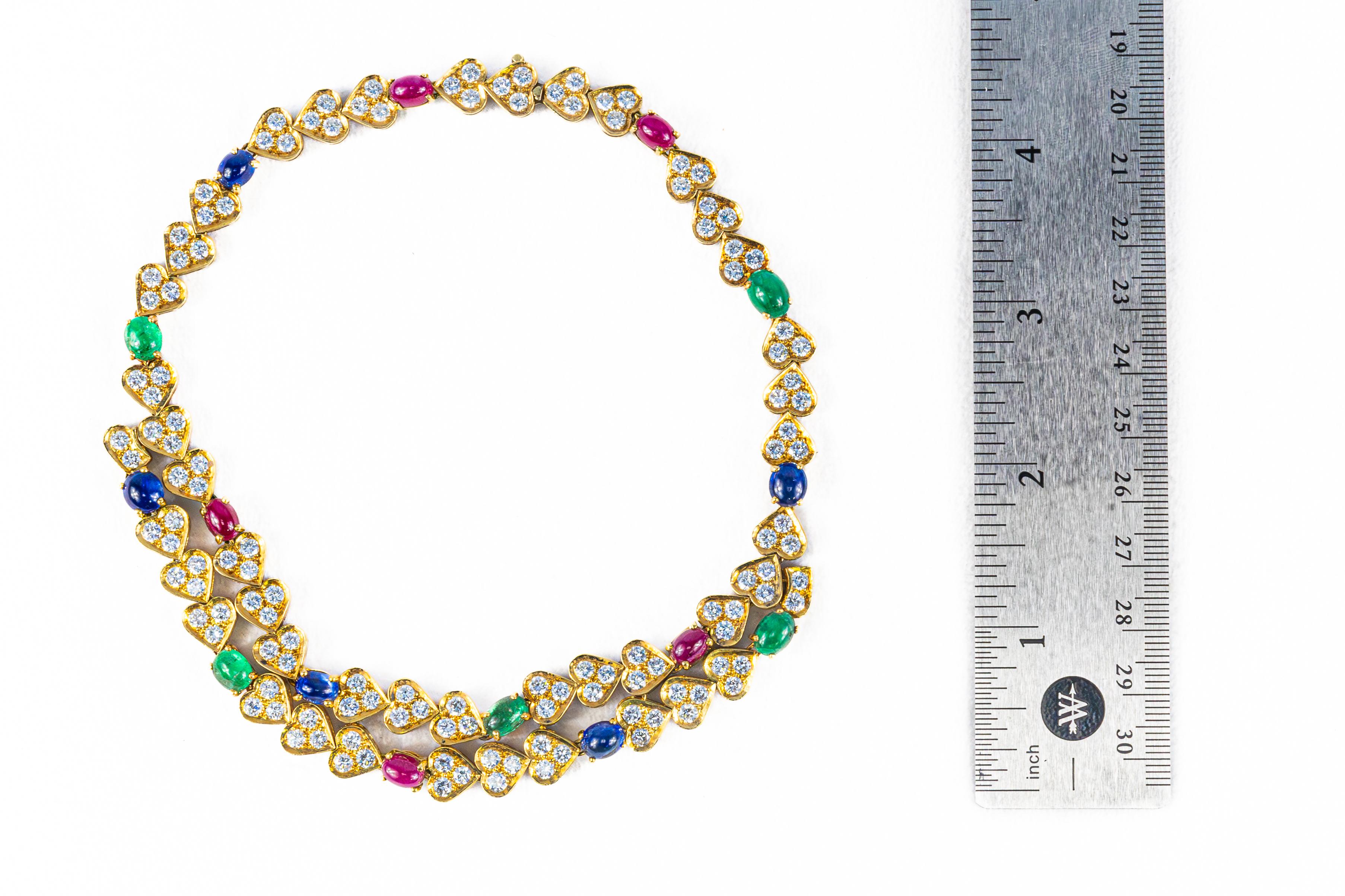 Rétro Collana a cuore con gemme multi cabochon e diamanti in vendita