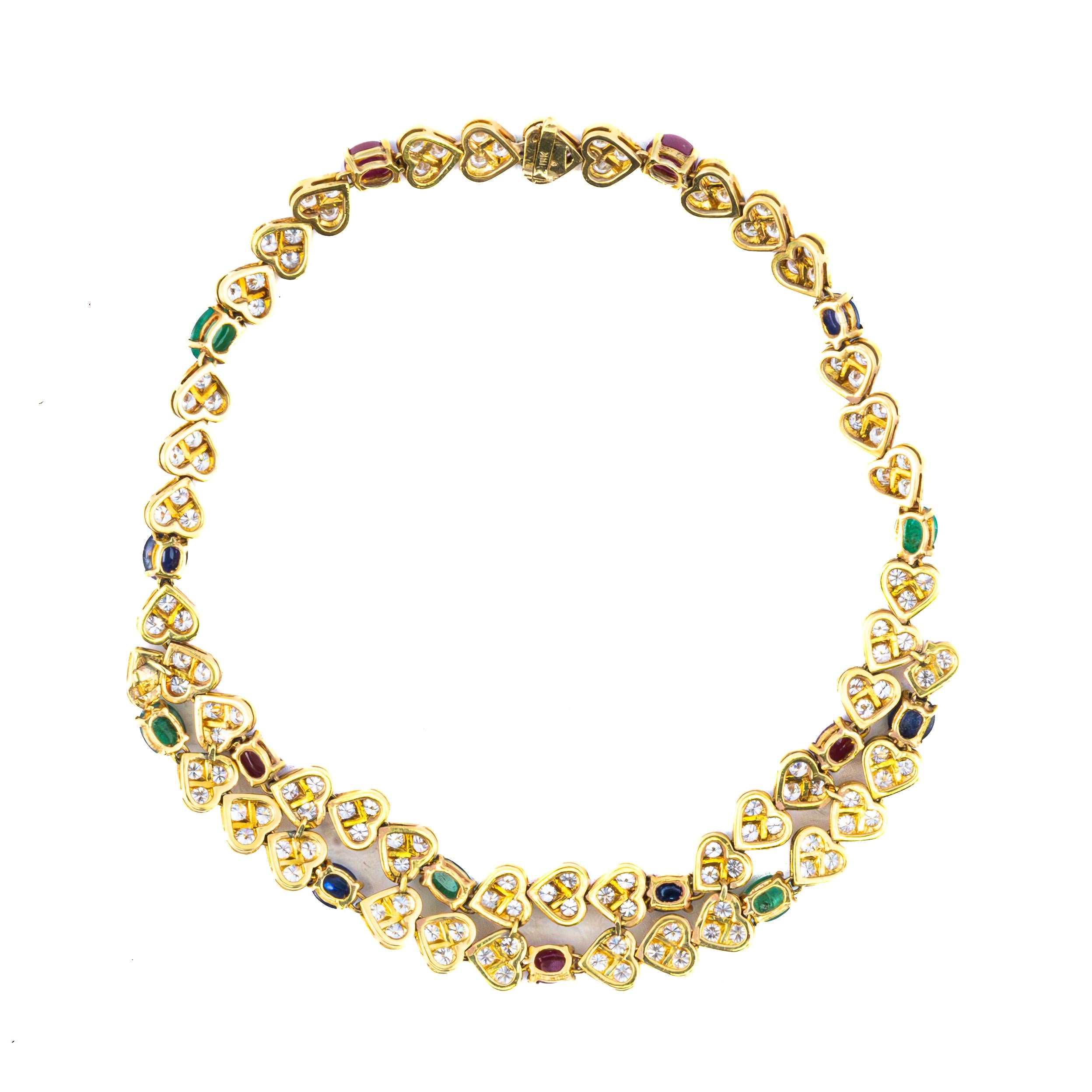 Cabochon Collana a cuore con gemme multi cabochon e diamanti in vendita
