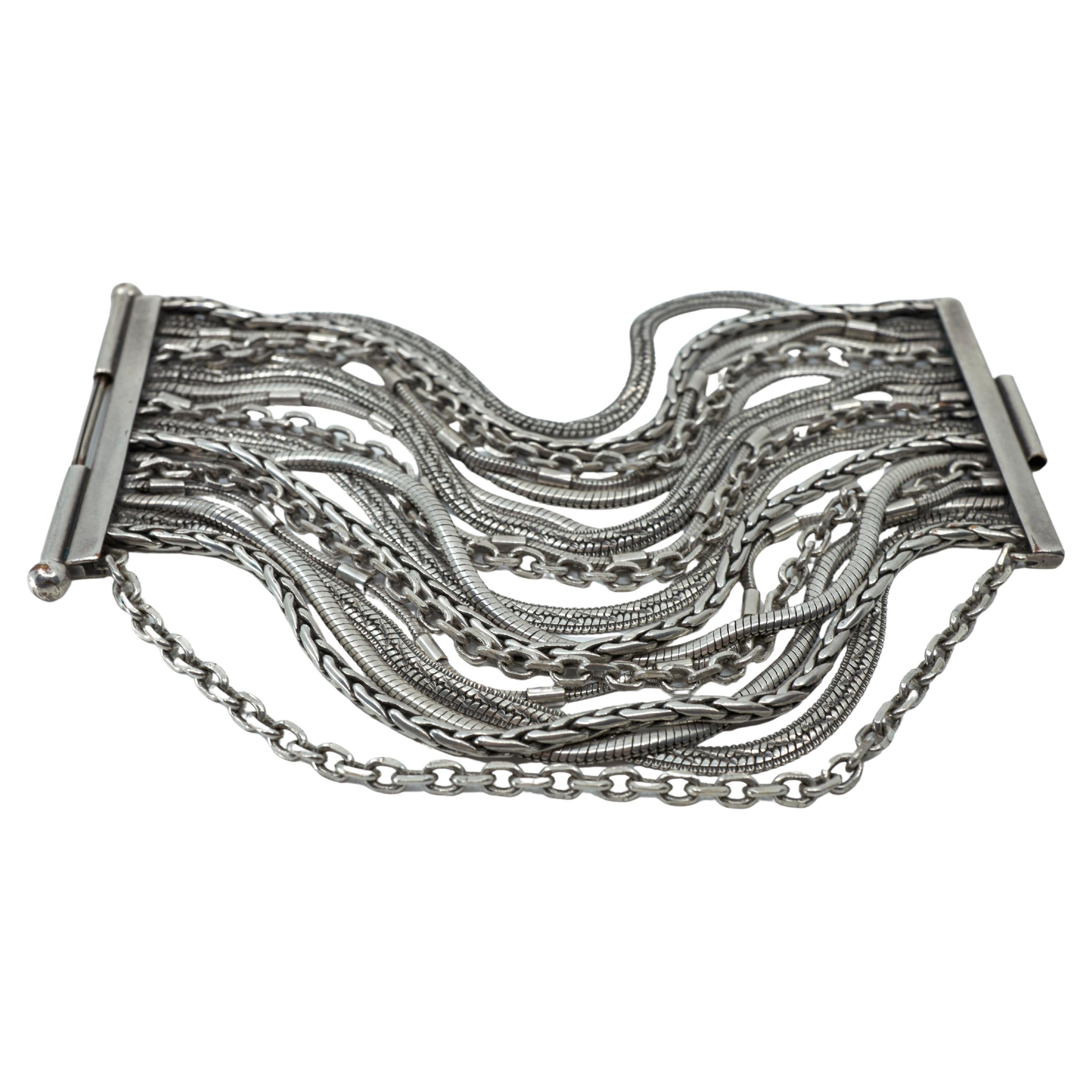 Multi Chain Bracelet Statement Piece Silver Plated Made in Paris - J Dauphin For Sale