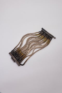 Multi Chain Cuff Sculptural Bracelet Burnt Silver