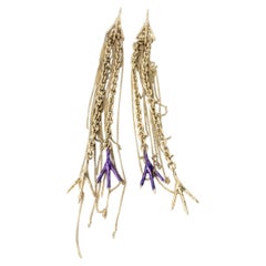 Multi Chain Earring Claw feet Purple Enamel Gold Plated J Dauphin Vintage Paris