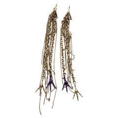 Multi Chain Earring Claw feet Purple Enamel Gold Plated J Dauphin Vintage Paris