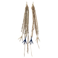 Multi Chain Earrings Blue Enamel Vintage 2000s 10k Gold Plated Made in Paris