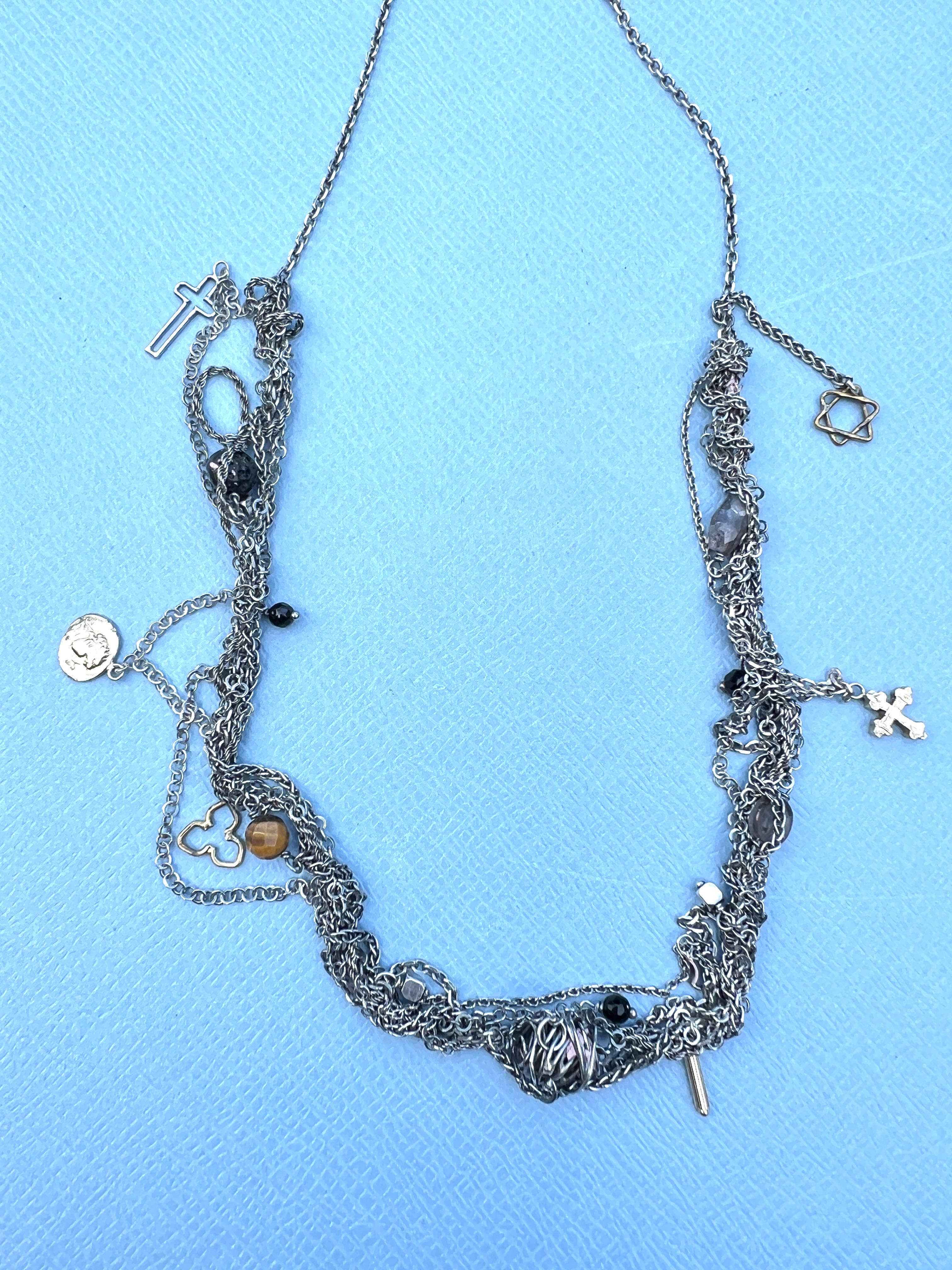 Collana a catena multipla intrecciata in argento Stella Spinello Occhio di Tigre Labradorite in vendita 1