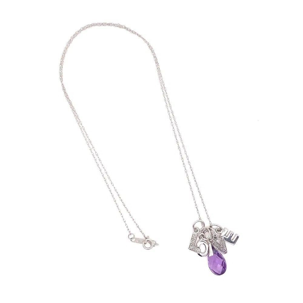 Semplicemente bello! Collana vintage multi charme con diamante LOVE e ametista. Sospeso da una catena d'oro da 18 pollici. Realizzato a mano in oro bianco 14 carati. Più belli in tempo reale! Un pezzo che non mancherà di essere ammirato... Un pezzo