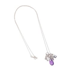 Multi Charm LOVE Dangle Amethyst and Diamond Gold Vintage Necklace