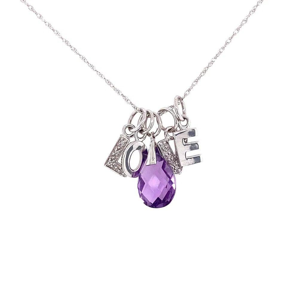 Taglio misto Collana d'oro vintage con multi charme LOVE Dangle Ametista e diamante in vendita