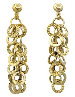 Multi-Circle Dangle Earrings in Hammered and Polished 14 Karat Yellow Gold