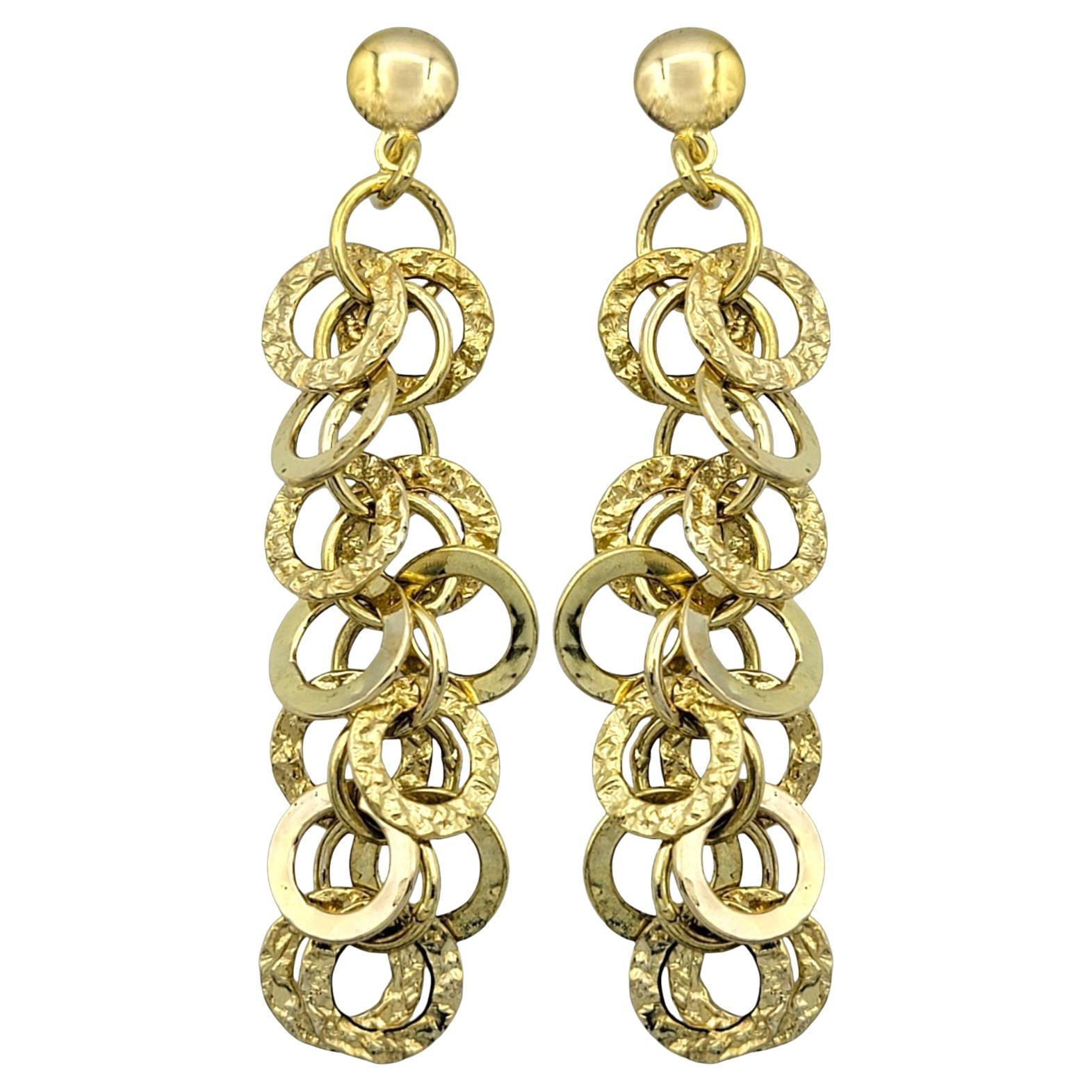 Multi-Circle Dangle Earrings in Hammered and Polished 14 Karat Yellow Gold