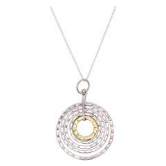 Multi-Circle Pendant Necklace, Hammered Sterling Silver, Mixed Metals, Two Tone