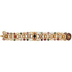 Multi-Color 14 Karat Yellow Gold Cuff Bracelet