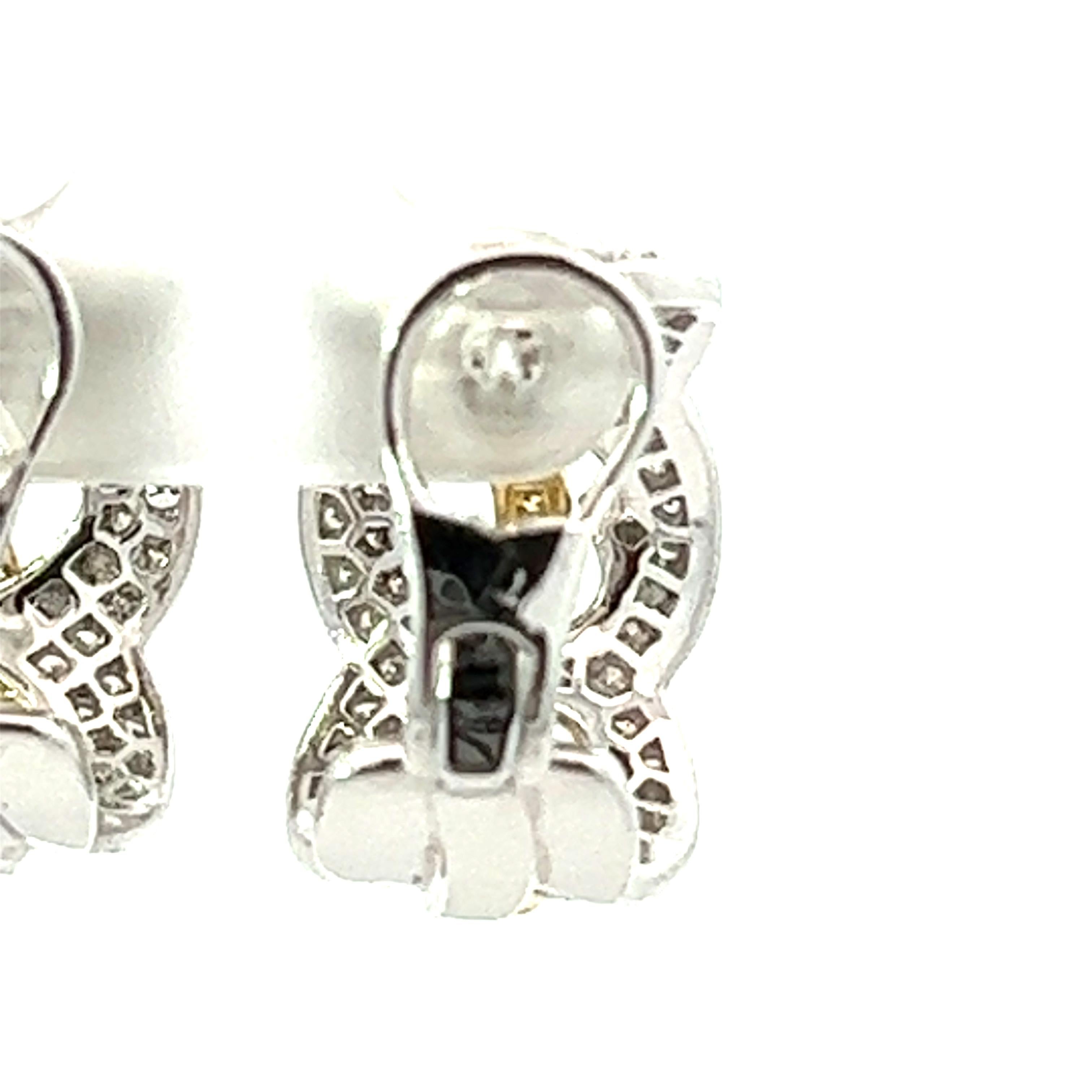 Multi Color 18K White & Yellow Gold Diamond Earrings In New Condition For Sale In New York, NY
