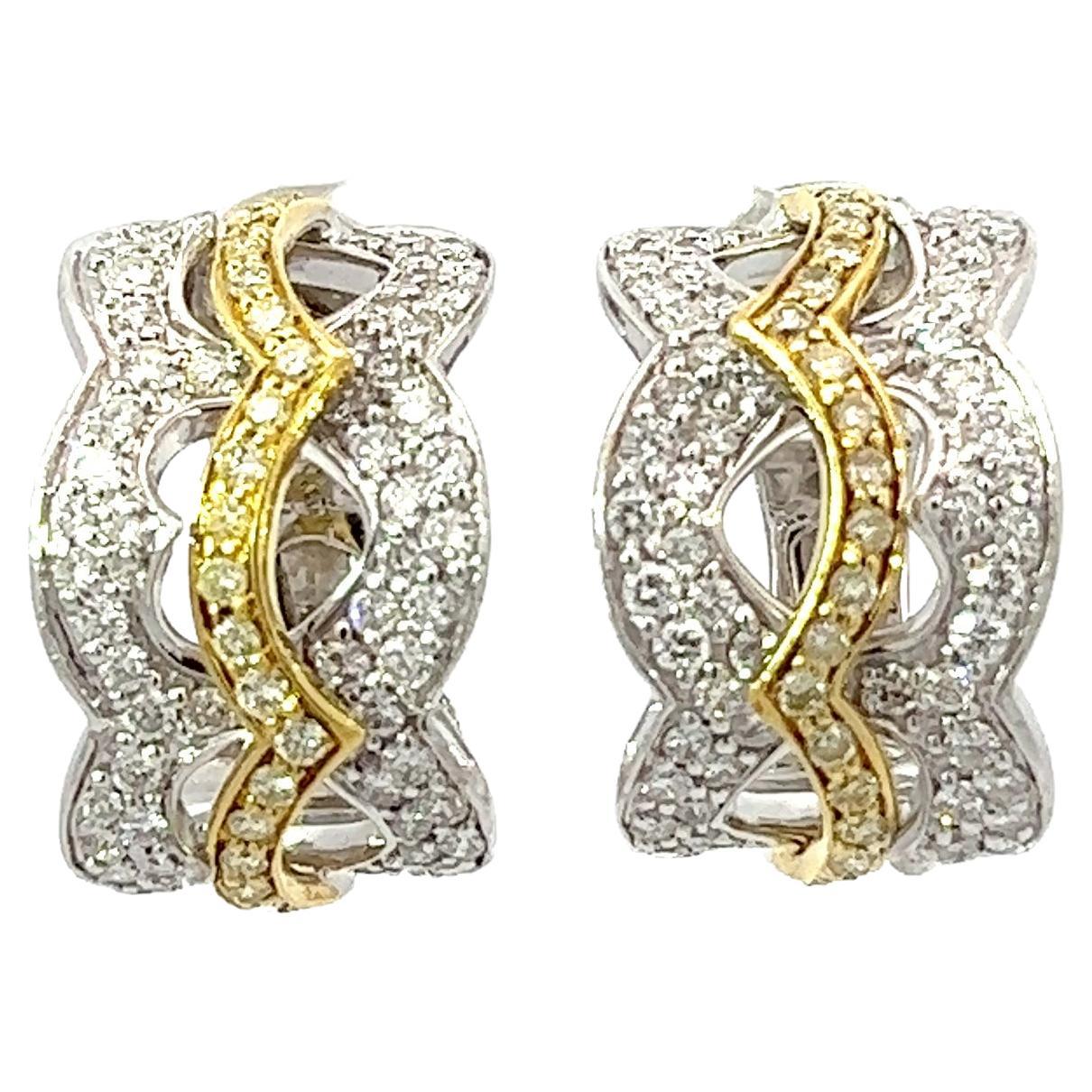 Multi Color 18K White & Yellow Gold Diamond Earrings For Sale