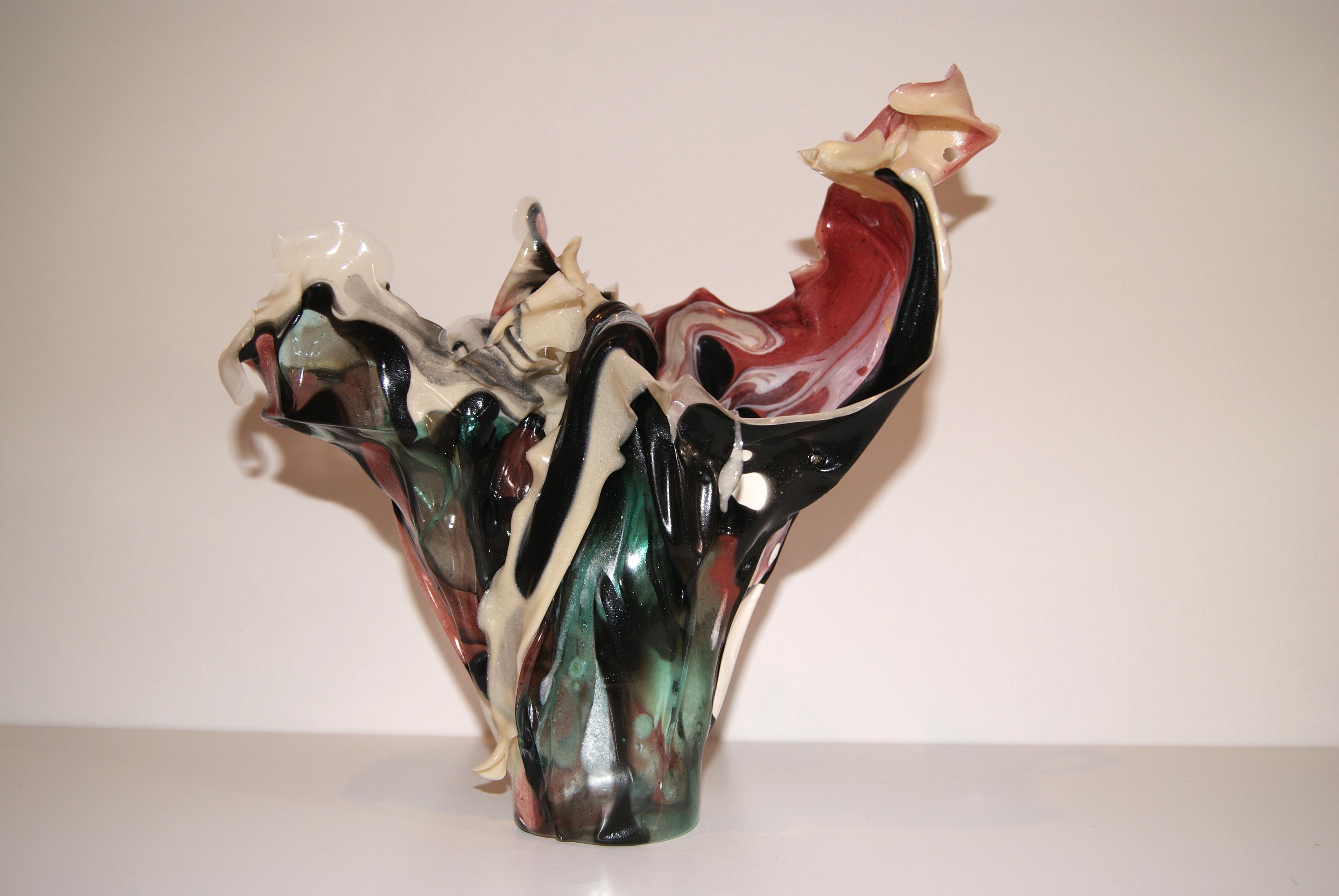 Stained glass inspired sculptural vessel. Made from biomaterials and coated in a epoxy resin.