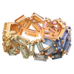 6.16ct Baguette Multi-Color Sapphire 14K Yellow Gold Stacked Band Ring