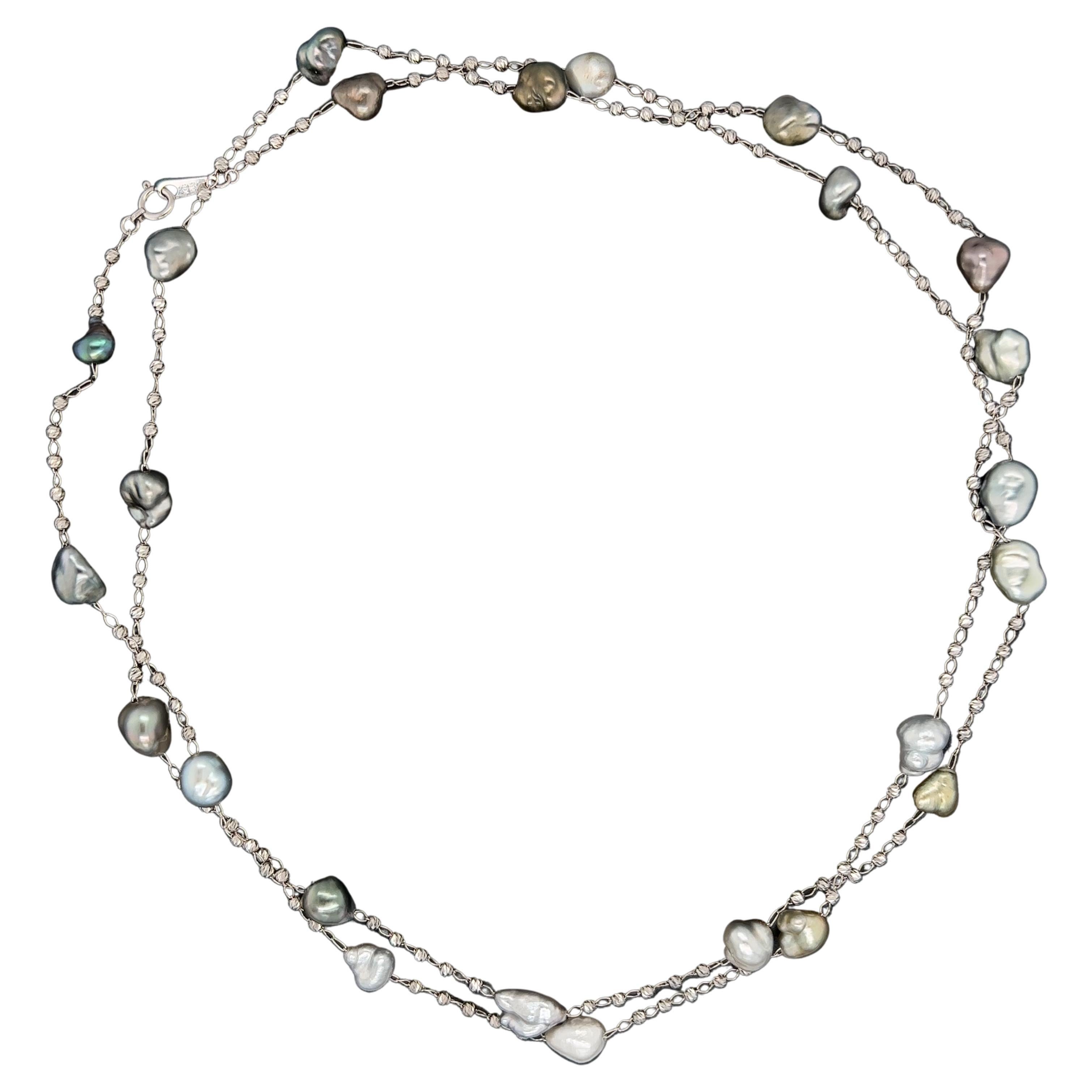 Multi Color Baroque Pearl and Gold Link Versatile Necklace 