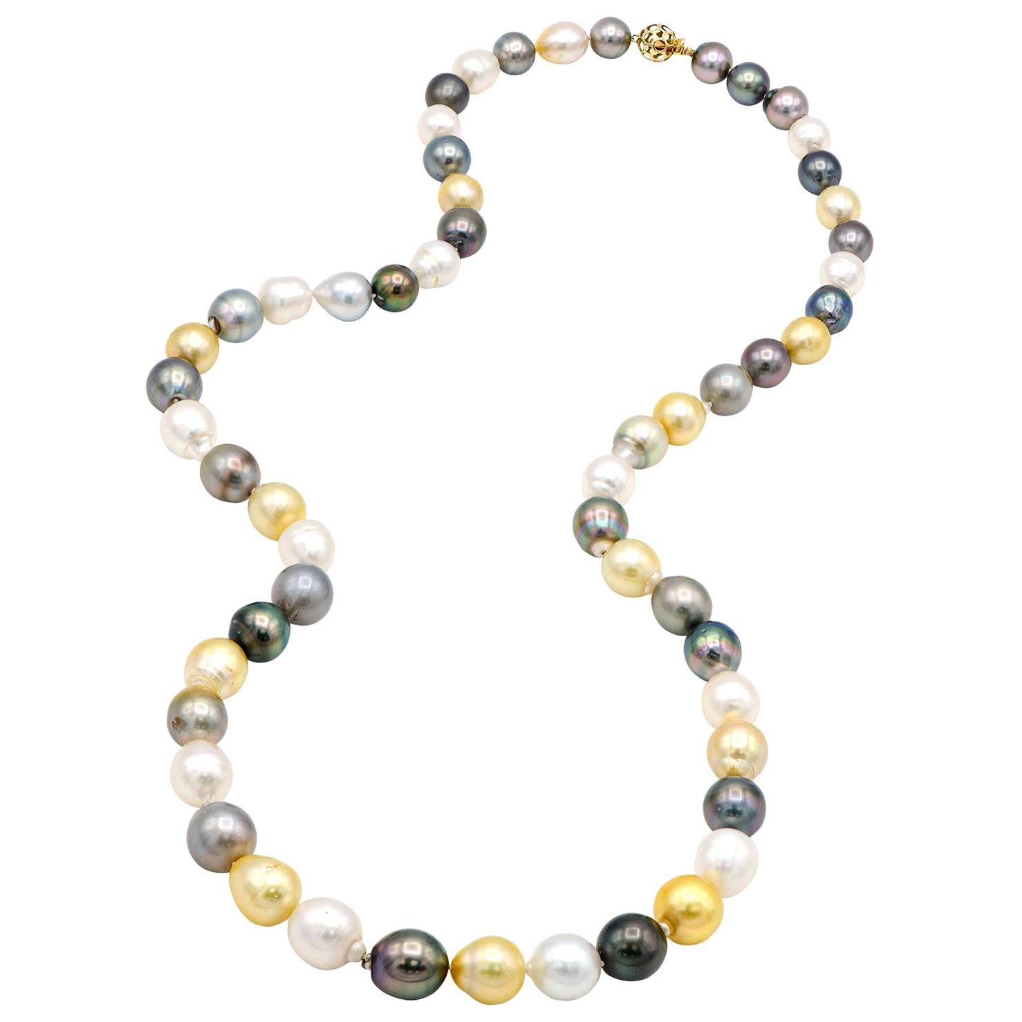 Multi-Color Baroque Tahitian and South Sea Pearl Strand For Sale
