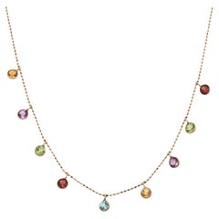 Multi-Color Bezel Set Gemstone 14 Karat Yellow Gold Dangle Necklace