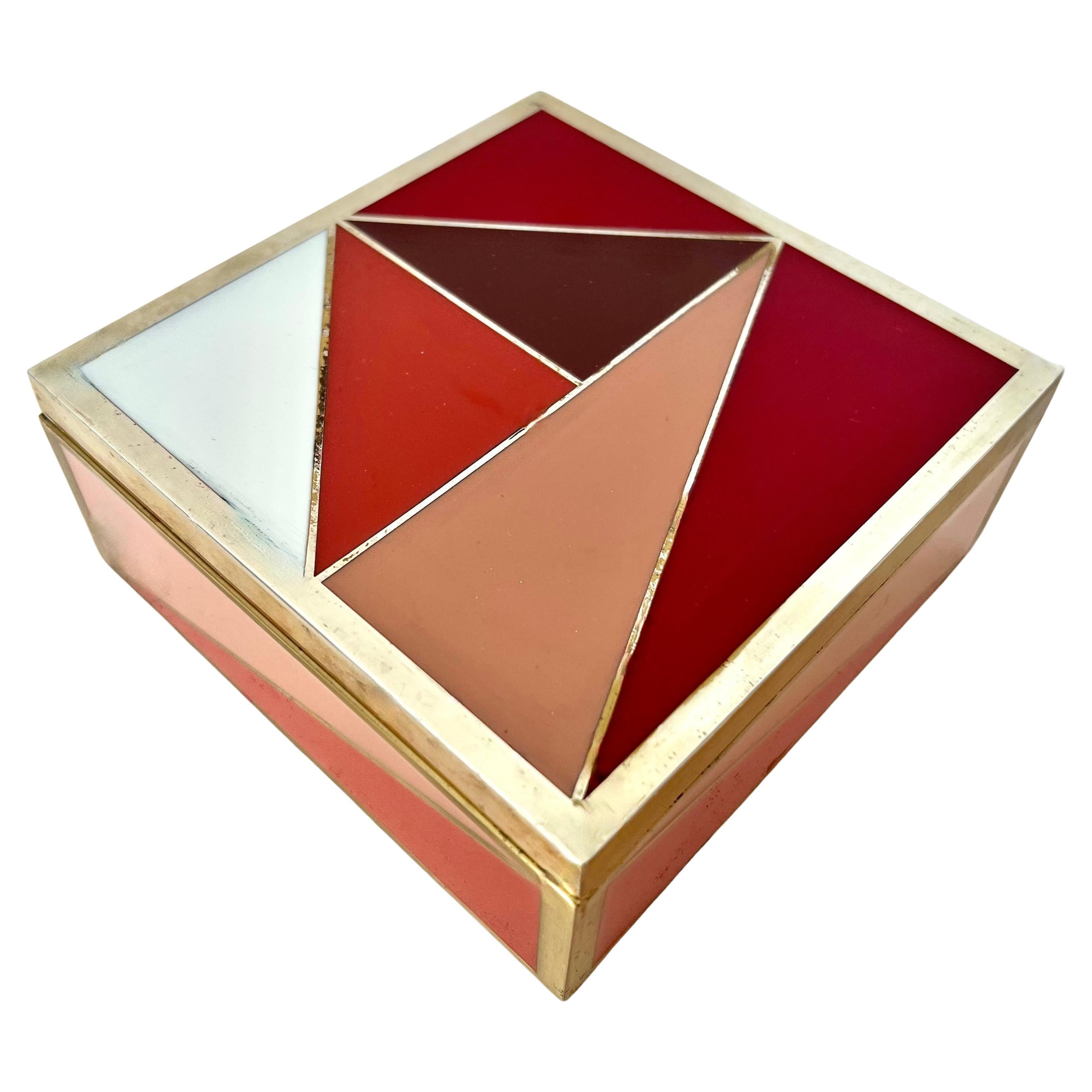 Multi Color Brass and Enamel Box in the Style Of Hermes