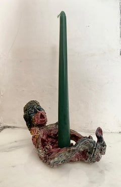 Multi Color Ceramic Figurine Candle Holder, 21st Century by Mattia Biagi