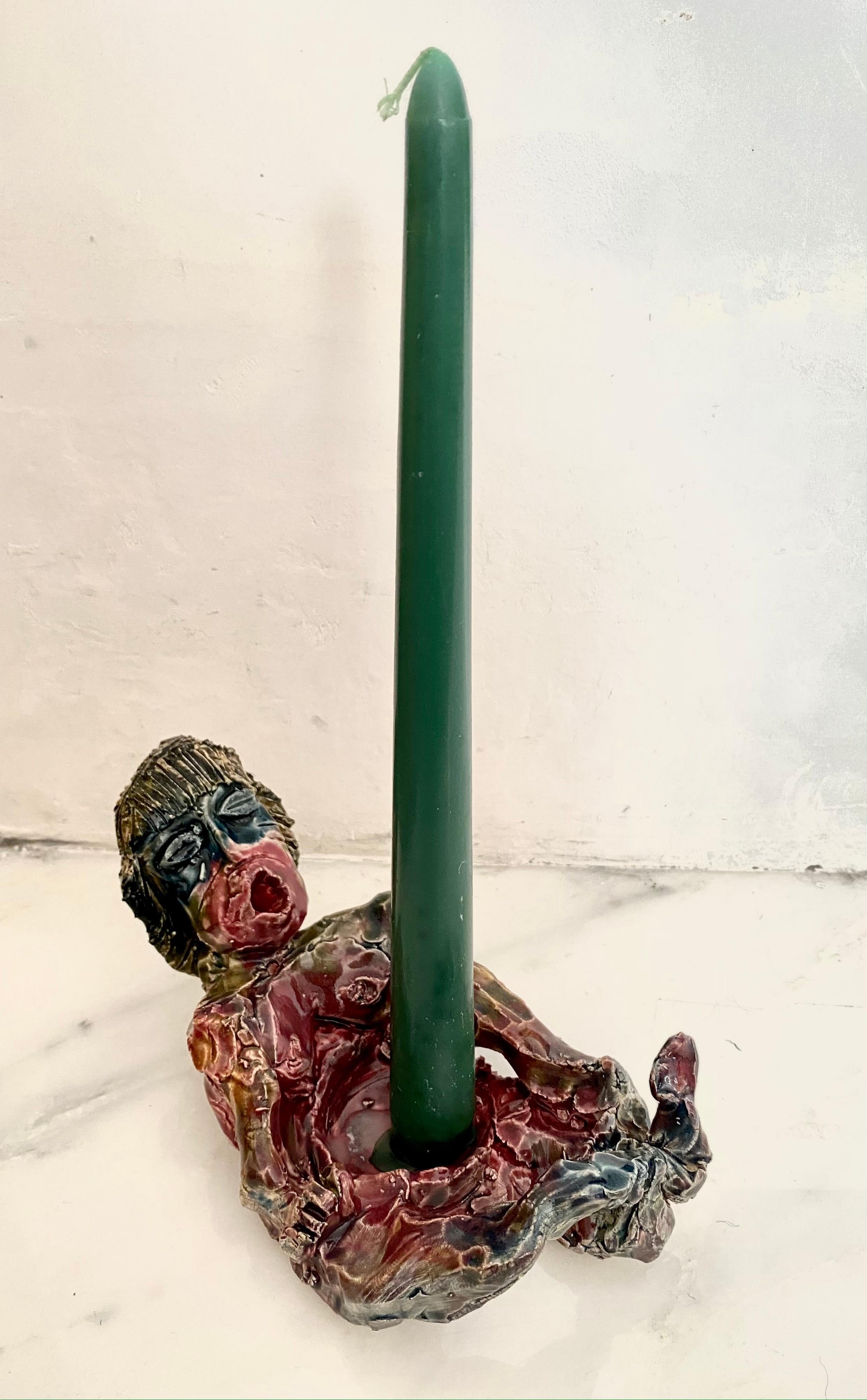 Fait main Porte-bougies figuratif en céramique multicolore de Mattia Biagi, XXIe siècle en vente