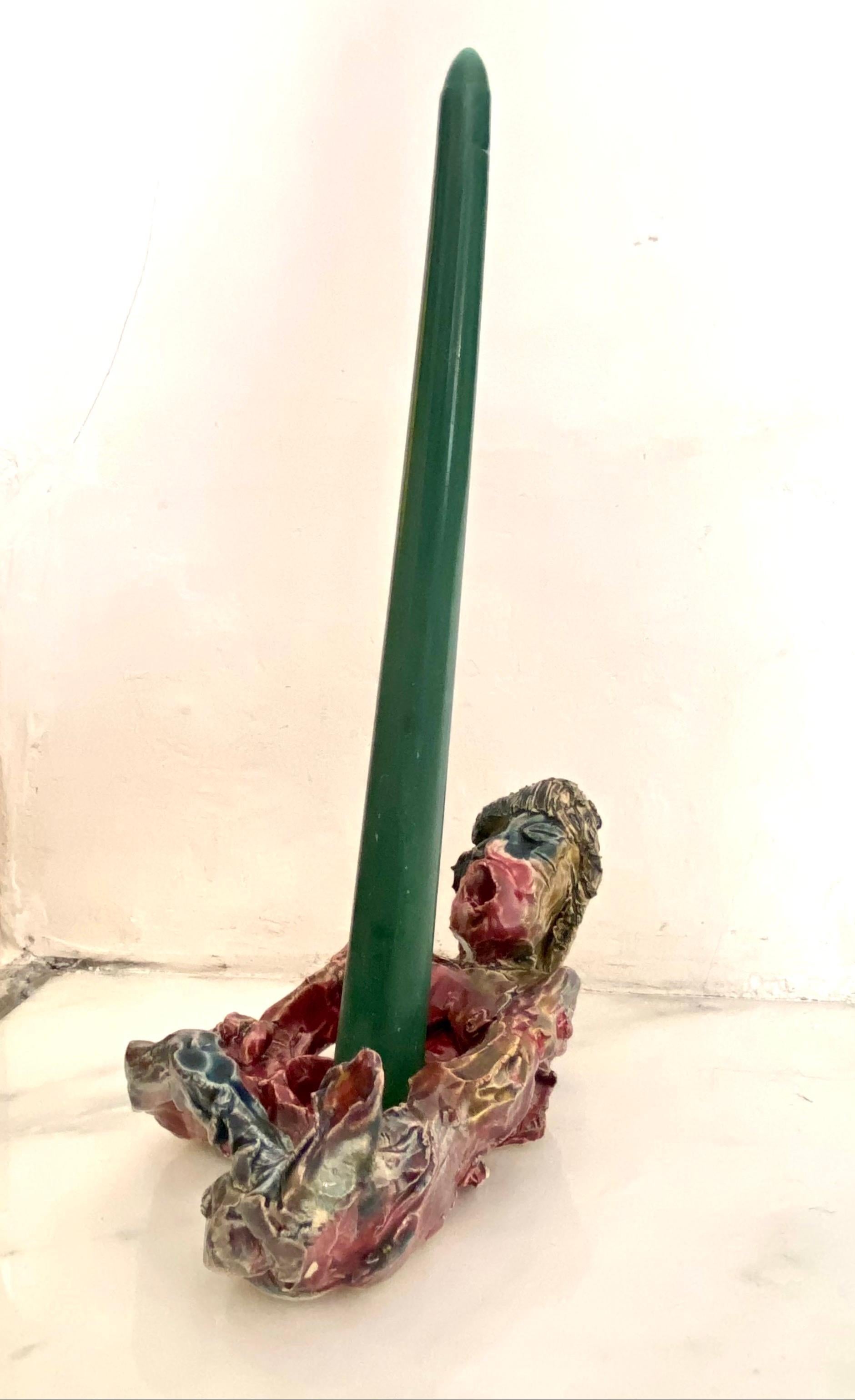 Multi Color Ceramic Figurine Candle Holder, 21st Century by Mattia Biagi For Sale 1