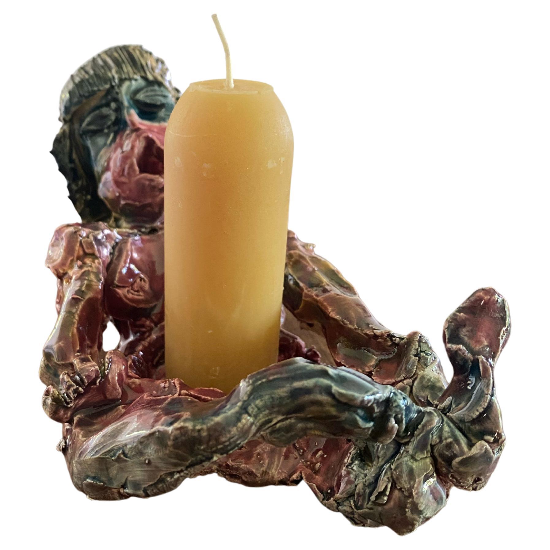 Multi Color Ceramic Figurine Candle Holder, 21st Century by Mattia Biagi