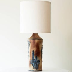 Multi Color Ceramic FLoor Table Lamp, Silk Beige Lampshade by R. Houben