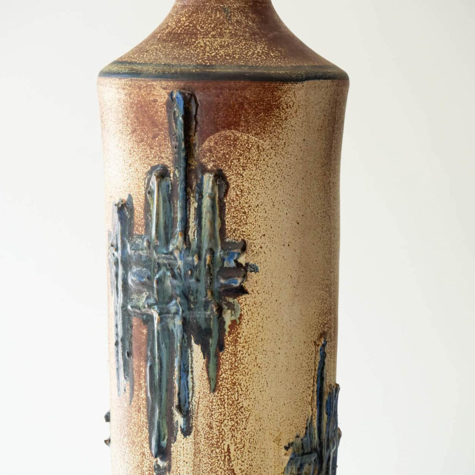 Danois Multi Color Ceramic FLoor Table Lamp, Silk Beige Lampshade by R. Houben en vente