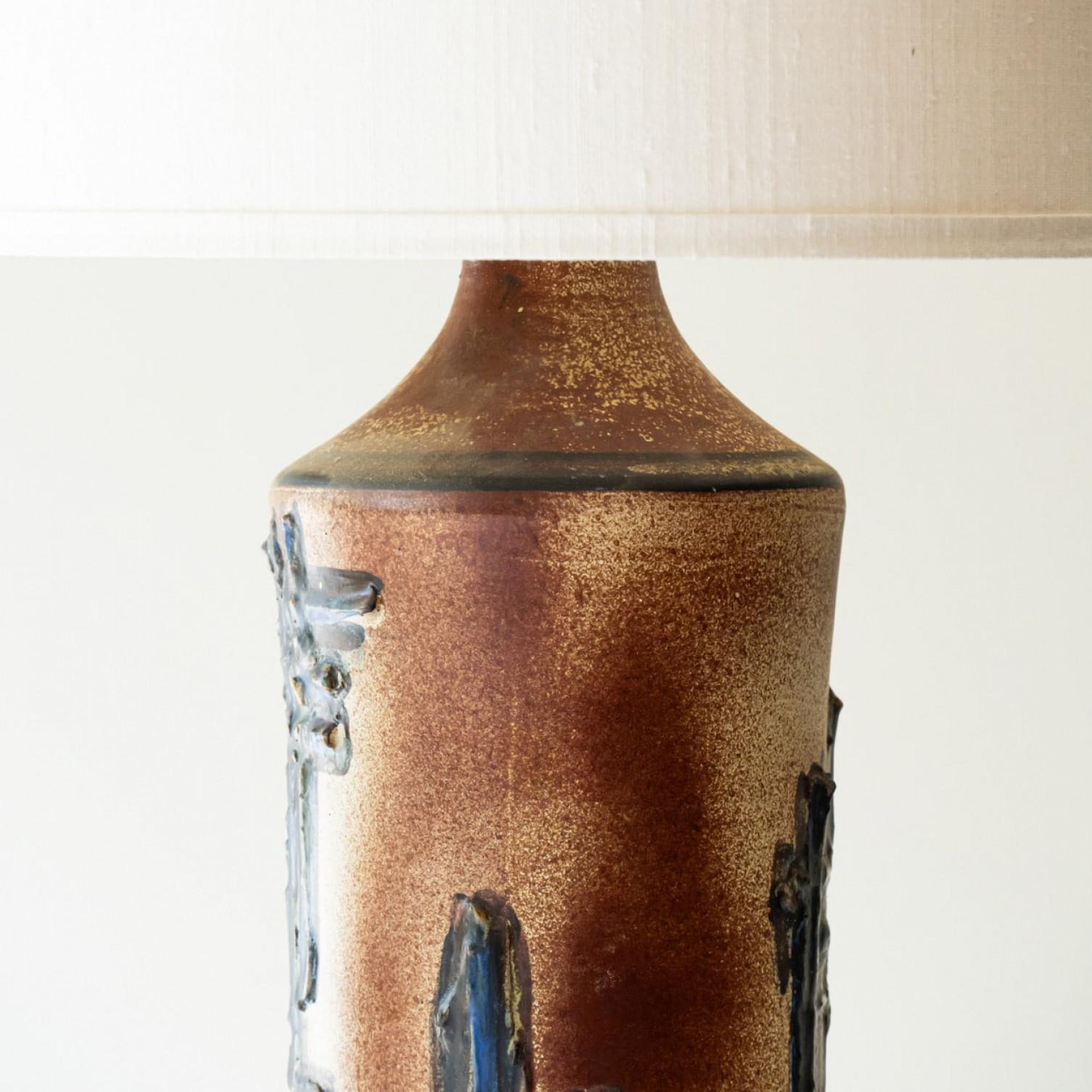 Autre Multi Color Ceramic FLoor Table Lamp, Silk Beige Lampshade by R. Houben en vente
