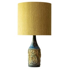 Lampe de table à porte en céramique multicolore, abat-jour en soie par R. Houben