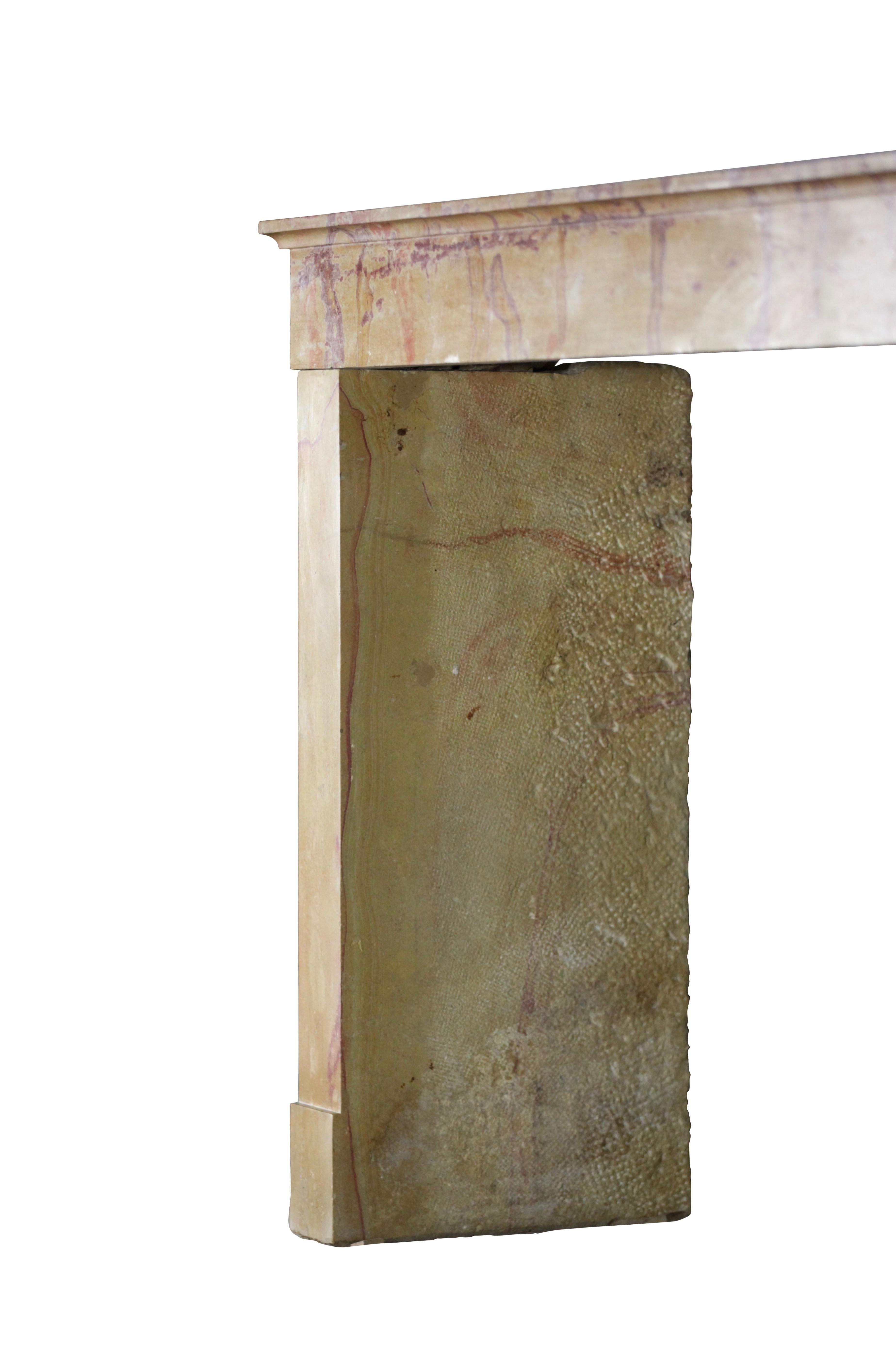 Multi-Color Created by Nature French Vintage Fireplace Surround in Limestone For Sale 2