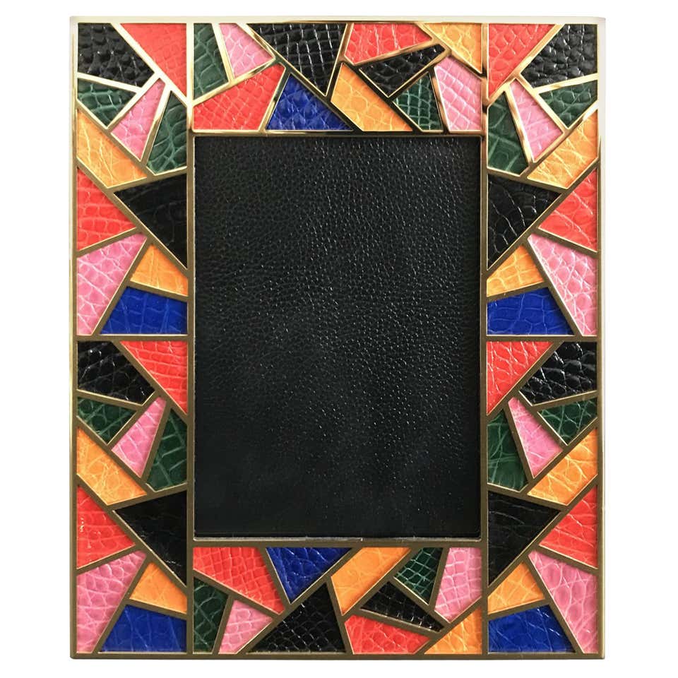 Multi-Color Photo Frame with Lapis Lazuli Inserts and Brass-Plated ...