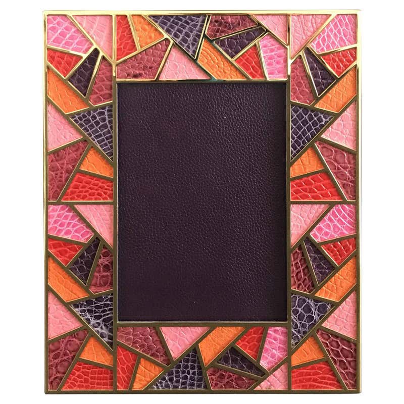 Multi-Color Photo Frame with Lapis Lazuli Inserts and Brass-Plated ...