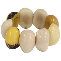 Multi-Color Cuff Bracelet in Vegetable Ivory Tagua, Unique Italian Creation