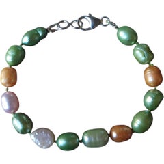 Multi Color Cultured Freshwater Pearl Sterling Silver Knotted Strand Bracelet