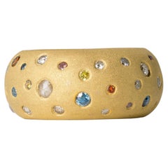 Multi-Color Diamond 21k Gold Estate Wide Cigar Band Donut Ring