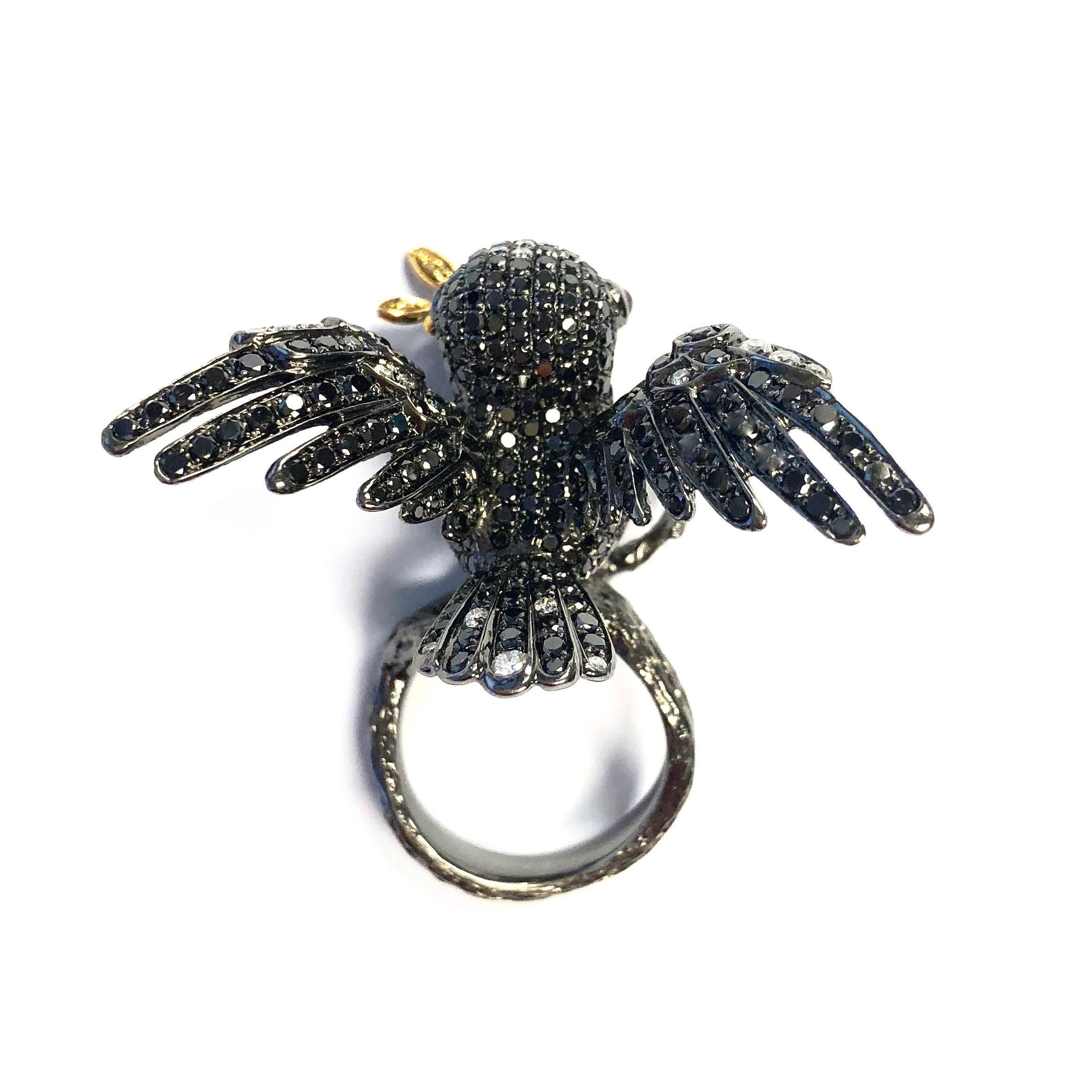 Multi Color Diamond and Ruby Bird Ring For Sale 1