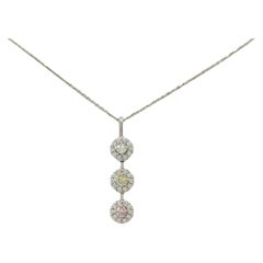 Multi-Color Diamond Cluster Pendant Necklace in 18K White Gold