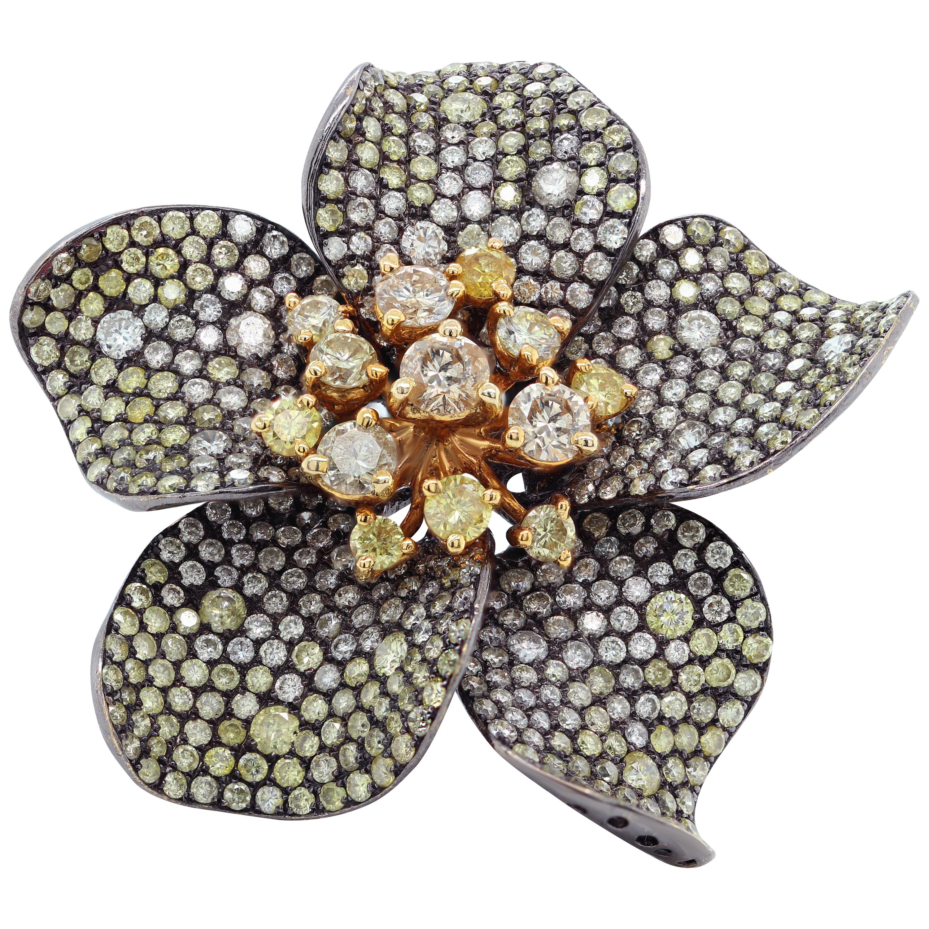 Multi-Color Diamond Gold Flower Ring