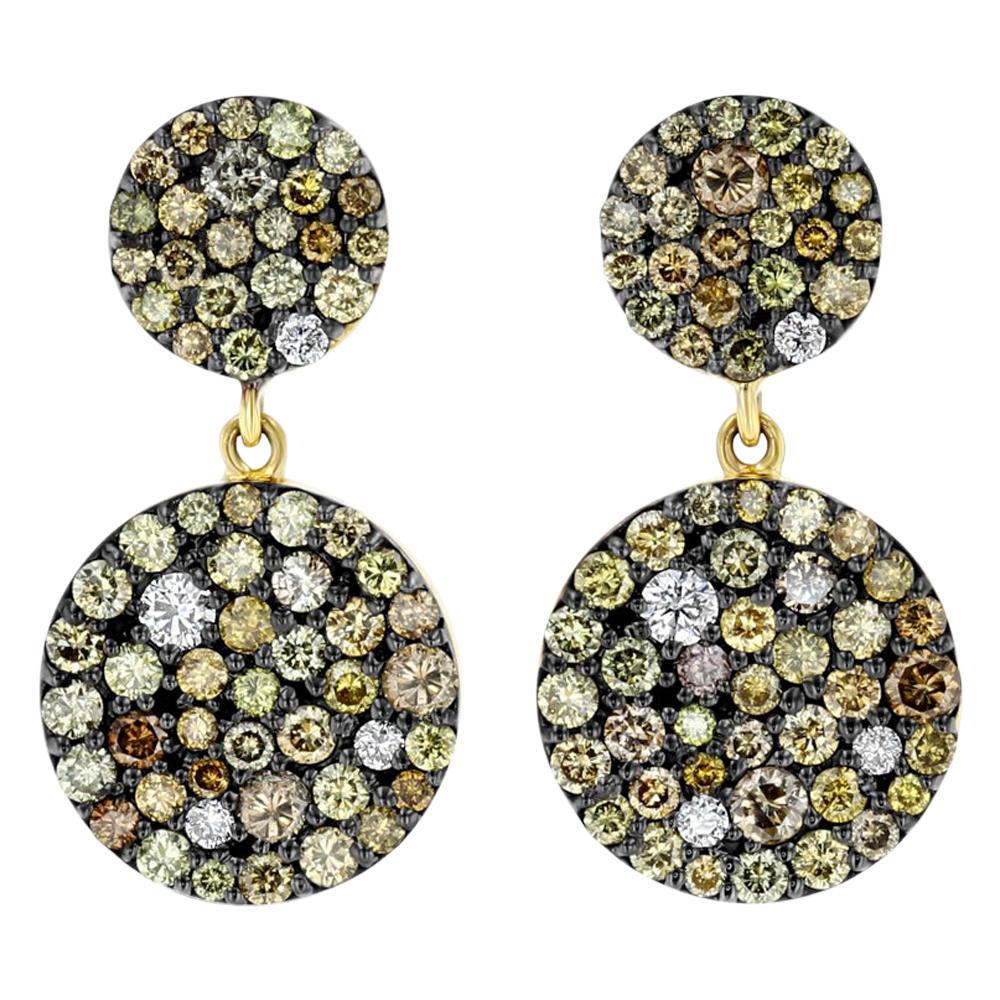 Multi-Color Diamond Medallion Earrings For Sale