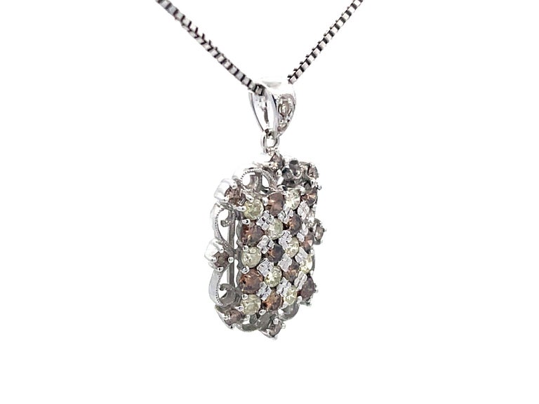 Multi Color Diamond Pendant on Chain in 18K White Gold For Sale at 1stDibs