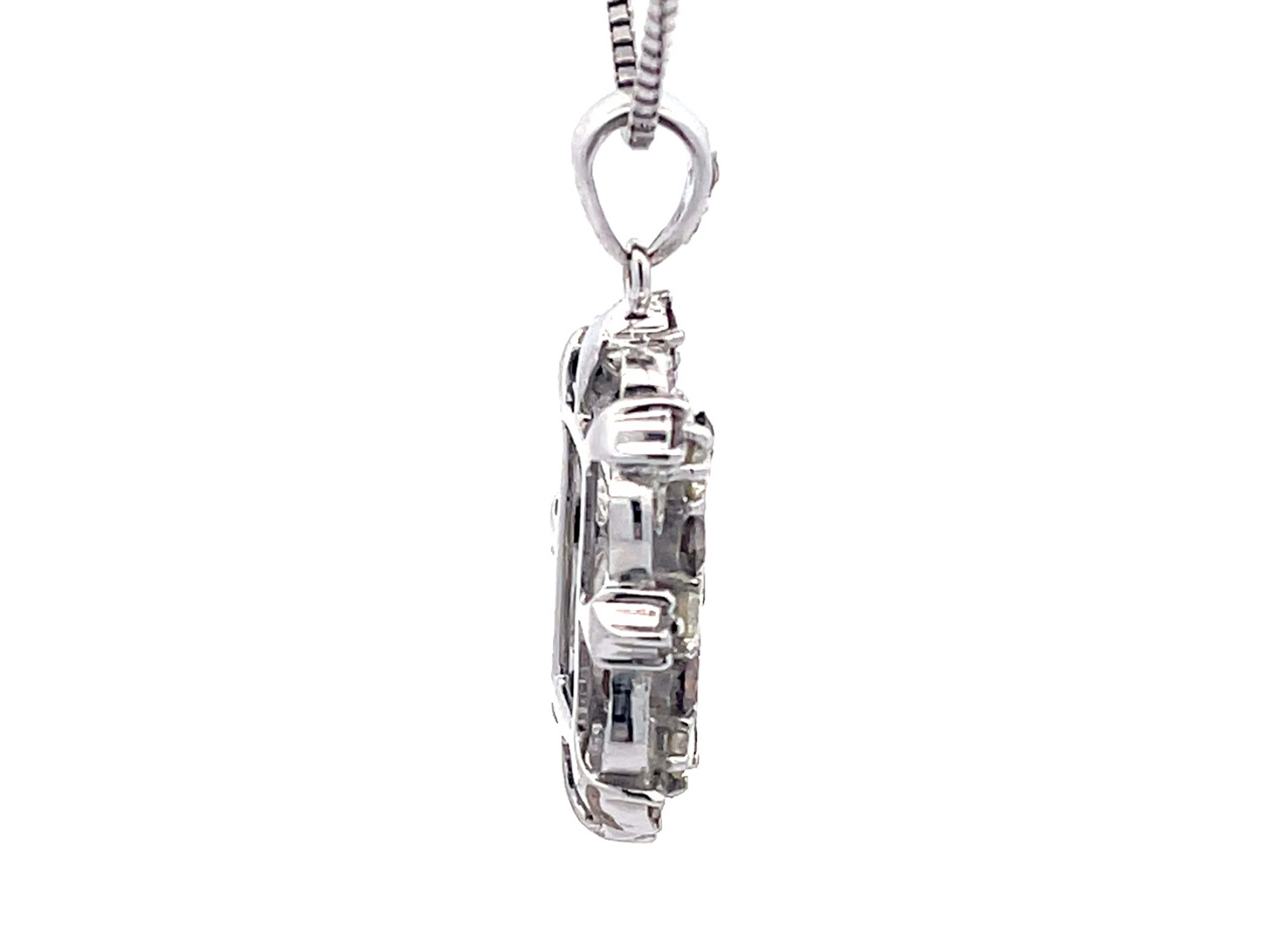 Pendentif en or blanc 18 carats avec diamants multicolores sur chaîne en vente 1